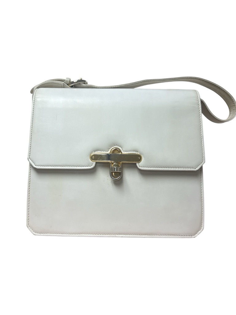 Gucci Vintage 1980s White Leather Bag With Gold Hardware